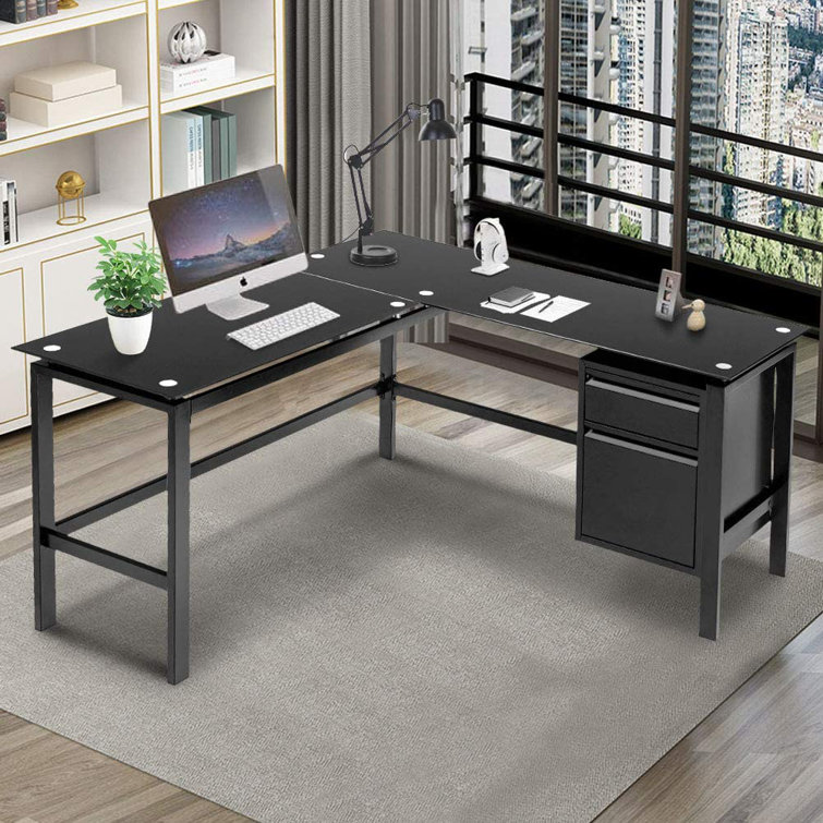 Inbox Zero Glass LShape Executive Desk & Reviews Wayfair